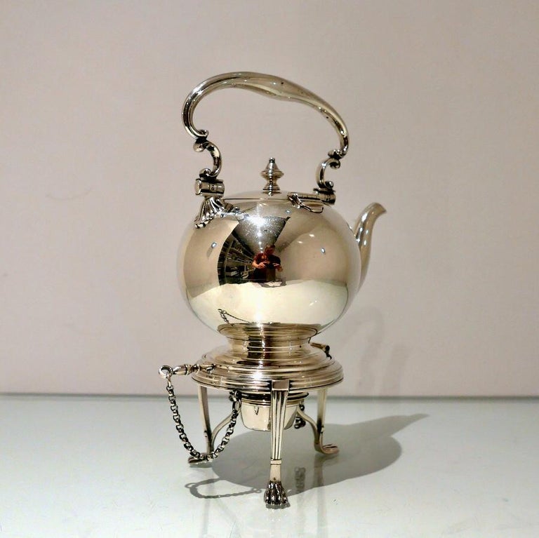 Antique Victorian Sterling Silver Tea Kettle and Stand Birmingham, 1874