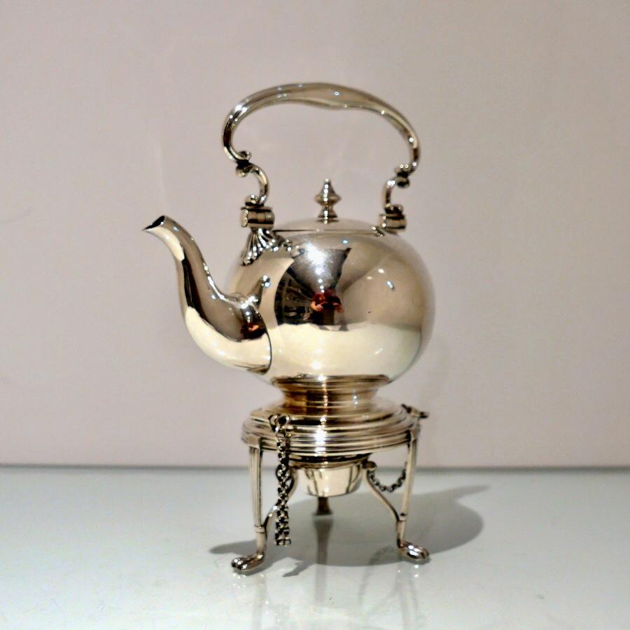 English Antique Victorian Sterling Silver Tea Kettle and Stand Birmingham, 1874 For Sale