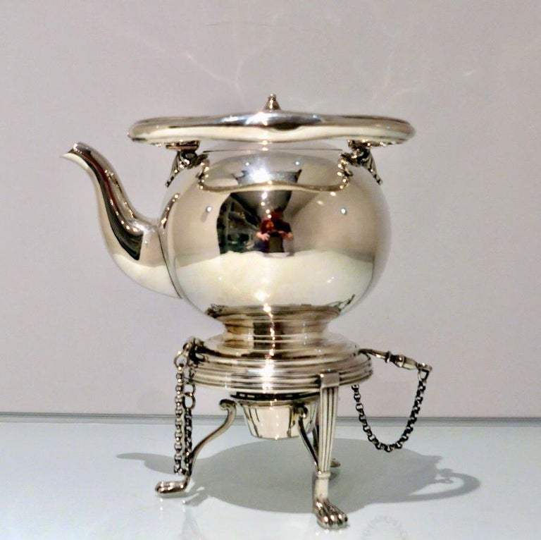 Antique Victorian Sterling Silver Tea Kettle and Stand Birmingham, 1874