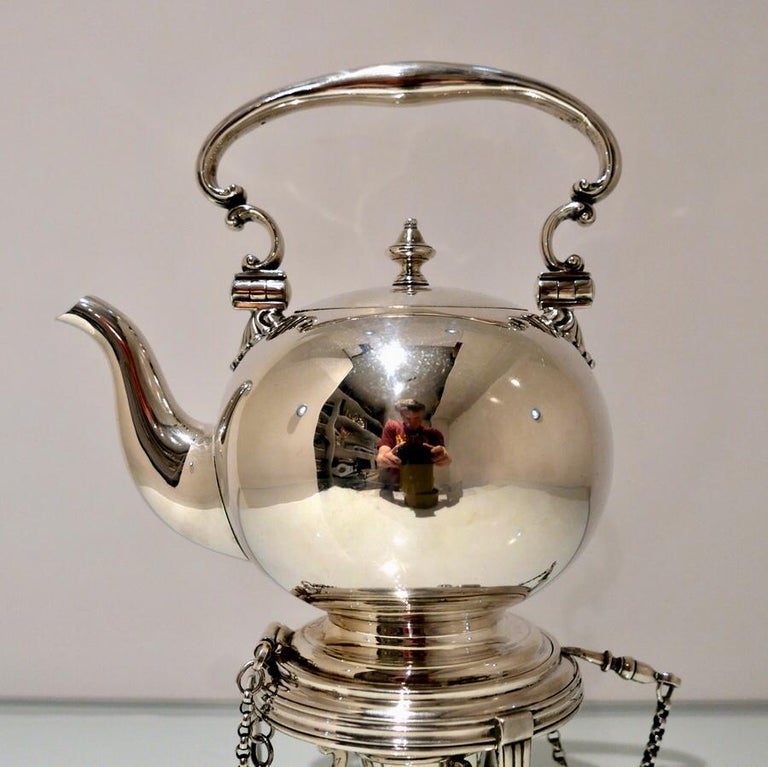 Antique Victorian Sterling Silver Tea Kettle and Stand Birmingham, 1874