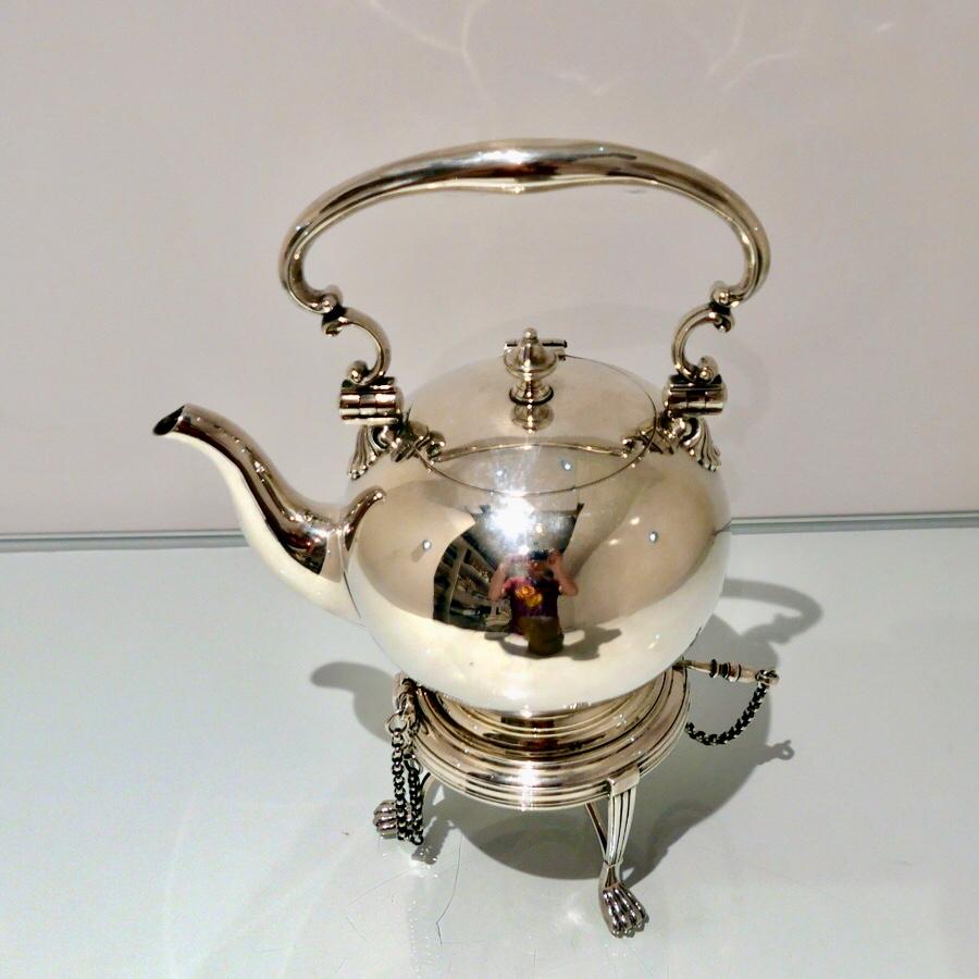 Antique Victorian Sterling Silver Tea Kettle and Stand Birmingham, 1874 For Sale 1
