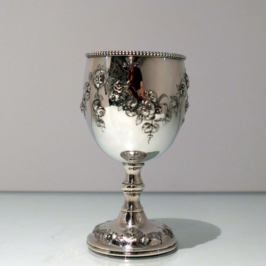 Rococo 19th Century Antique Victorian Sterling Silver Wine Goblet London 1867 R Harper For Sale