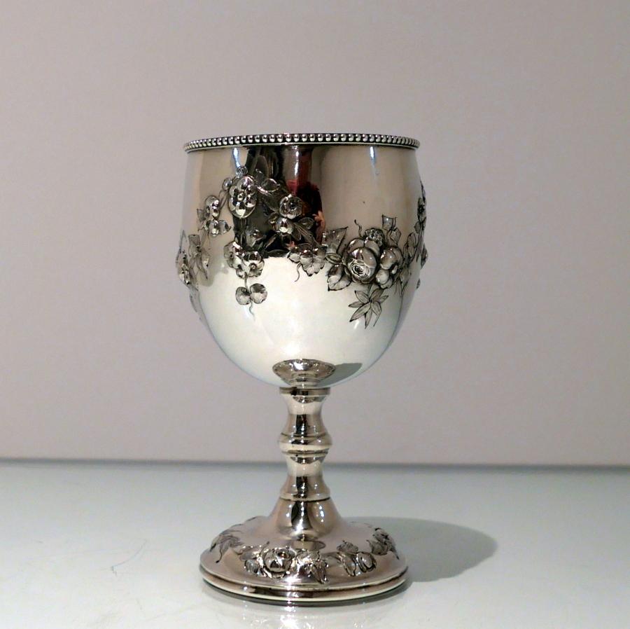 Mid-19th Century 19th Century Antique Victorian Sterling Silver Wine Goblet London 1867 R Harper For Sale