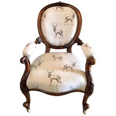 19th Century Antique Victorian Walnut Carved Armchair