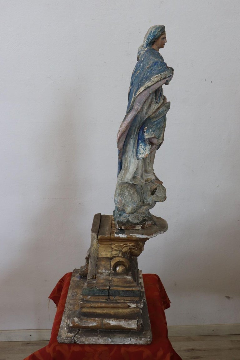 19th Century Antique Virgin Mary Sculpture in Hand Carved Wood For Sale ...