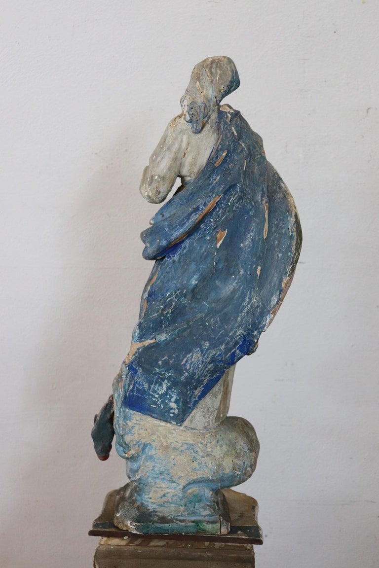 19th Century Antique Virgin Mary Sculpture in Hand Carved Wood For Sale ...