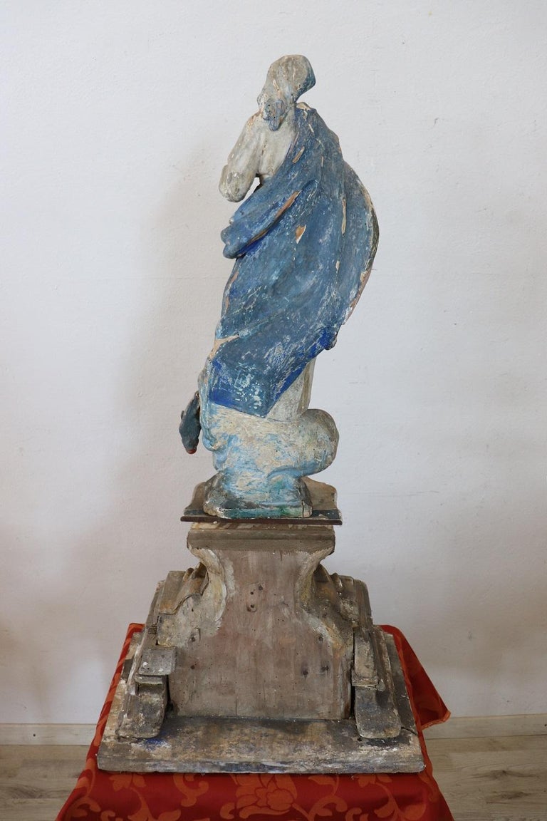 19th Century Antique Virgin Mary Sculpture in Hand Carved Wood For Sale ...