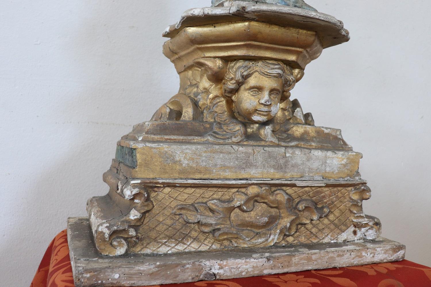 Italian 19th Century Antique Virgin Mary Sculpture in Hand Carved Wood