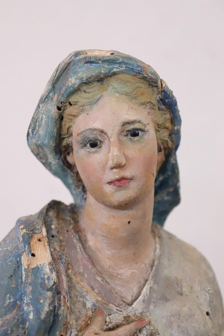 19th Century Antique Virgin Mary Sculpture in Hand Carved Wood For Sale ...