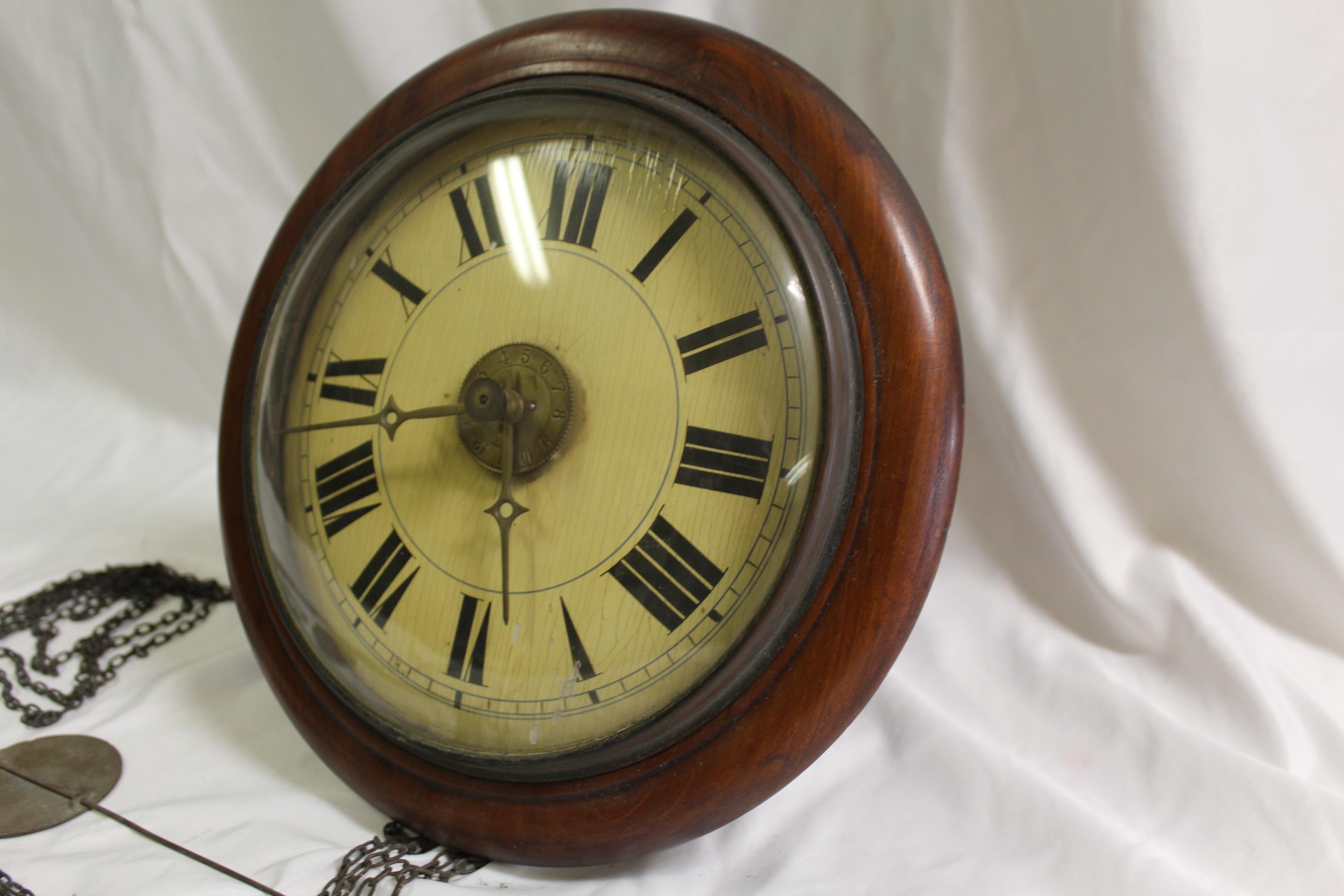 French Provincial 19th Century Antique Wall Clock, Wood German For Sale