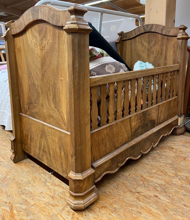 19th Century Antique Walnut Burr Wood Child's Bed at 1stDibs