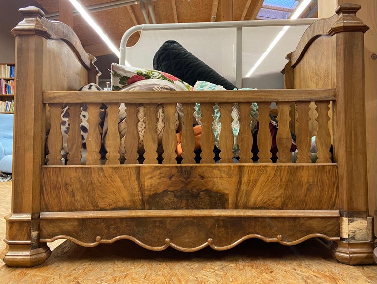 19th Century Antique Walnut Burr Wood Child's Bed at 1stDibs