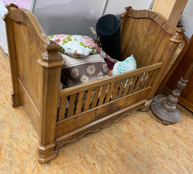 19th Century Antique Walnut Burr Wood Child's Bed at 1stDibs