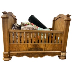 19th Century Antique Walnut Burr Wood Child's Bed