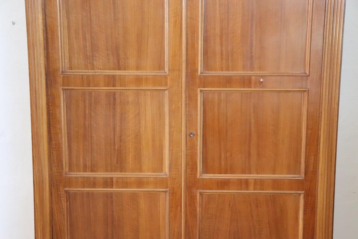 Italian 19th Century Antique Wardrobe in Walnut Veneer For Sale