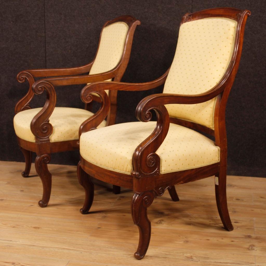 19th Century Antique Wooden and Fabric French Armchairs, 1880 8