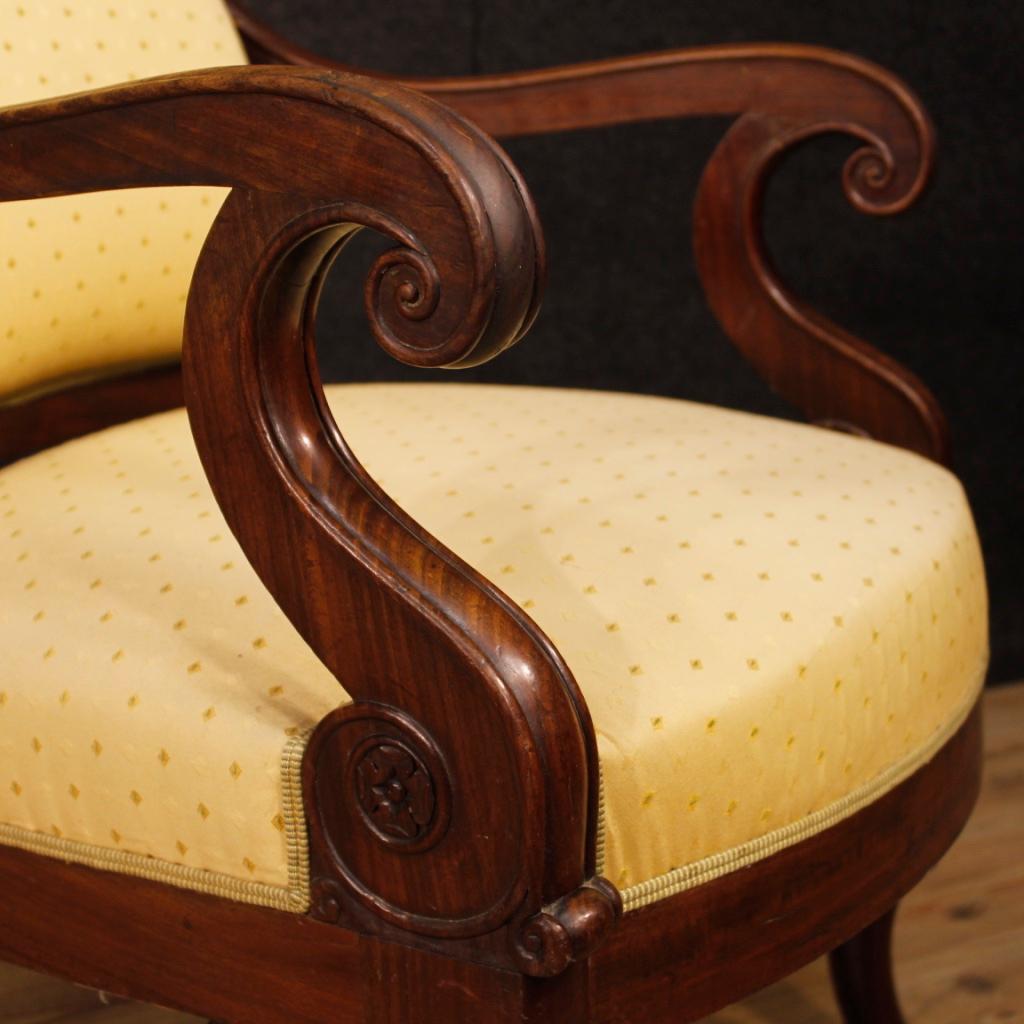 19th Century Antique Wooden and Fabric French Armchairs, 1880 In Fair Condition In Vicoforte, Piedmont