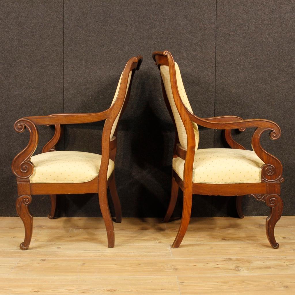 19th Century Antique Wooden and Fabric French Armchairs, 1880 4