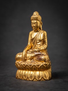 19th century Antique wooden Buddha statue in Bhumisparsha Mudra