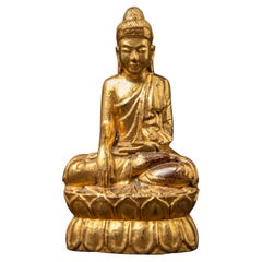 19th century Antique wooden Buddha statue in Bhumisparsha Mudra