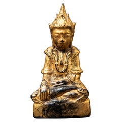 19th century Antique wooden Buddha statue in Bhumisparsha Mudra
