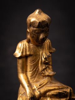 19th century Antique wooden Burmese Buddha from Burma in Bhumisparsha Mudra