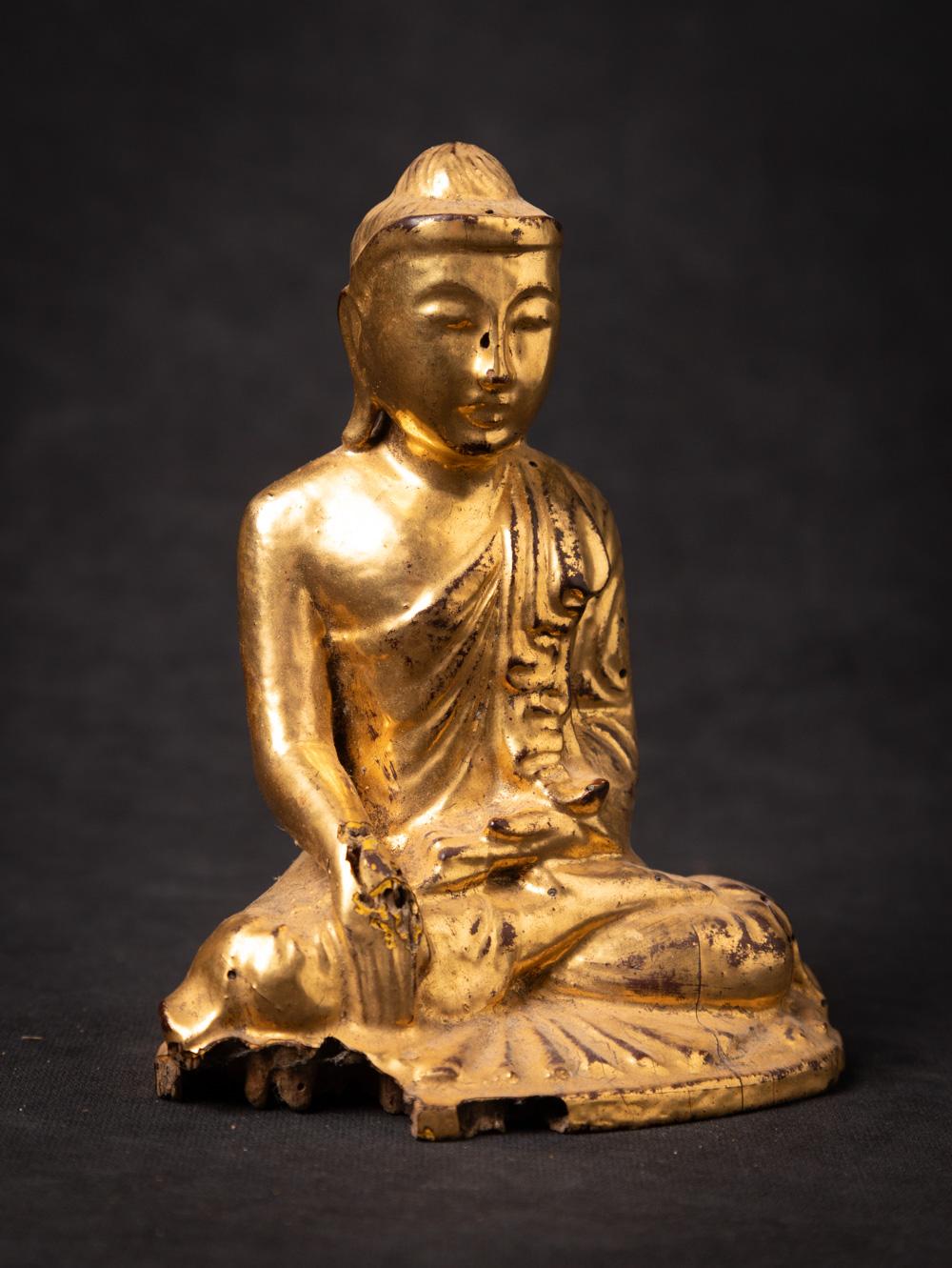 Wood 19th century Antique wooden Burmese Buddha statue from Burma