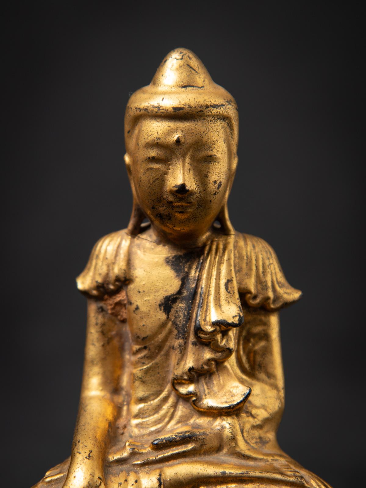 Bronze 19th century Antique wooden Burmese Buddha statue from Burma For Sale
