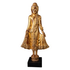 19th century Antique wooden Burmese Buddha statue from Burma