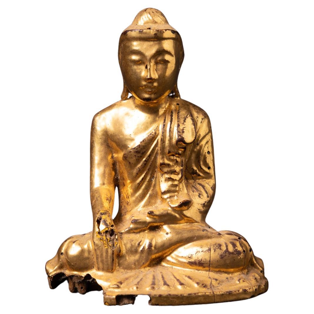 Antike burmesische Buddha-Statue aus Holz aus Burma aus dem 19. Jahrhundert
