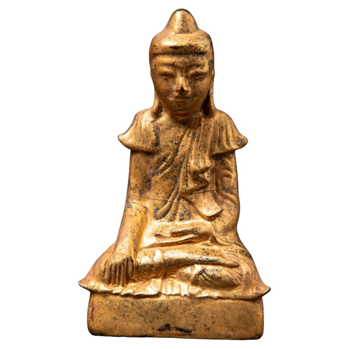 Antike burmesische Buddha-Statue aus Holz aus Burma aus dem 19. Jahrhundert