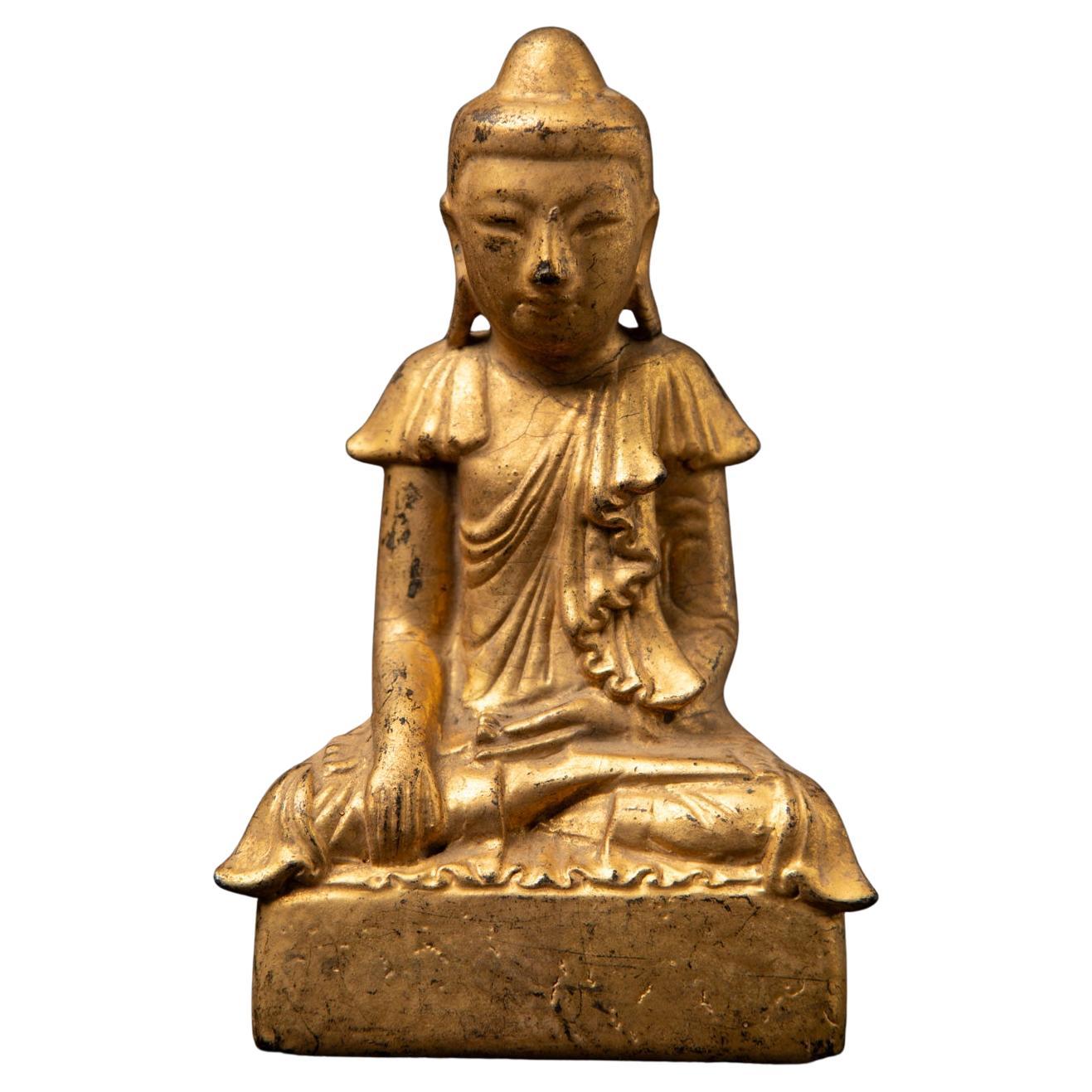Antike burmesische Buddha-Statue aus Holz aus Burma aus dem 19. Jahrhundert