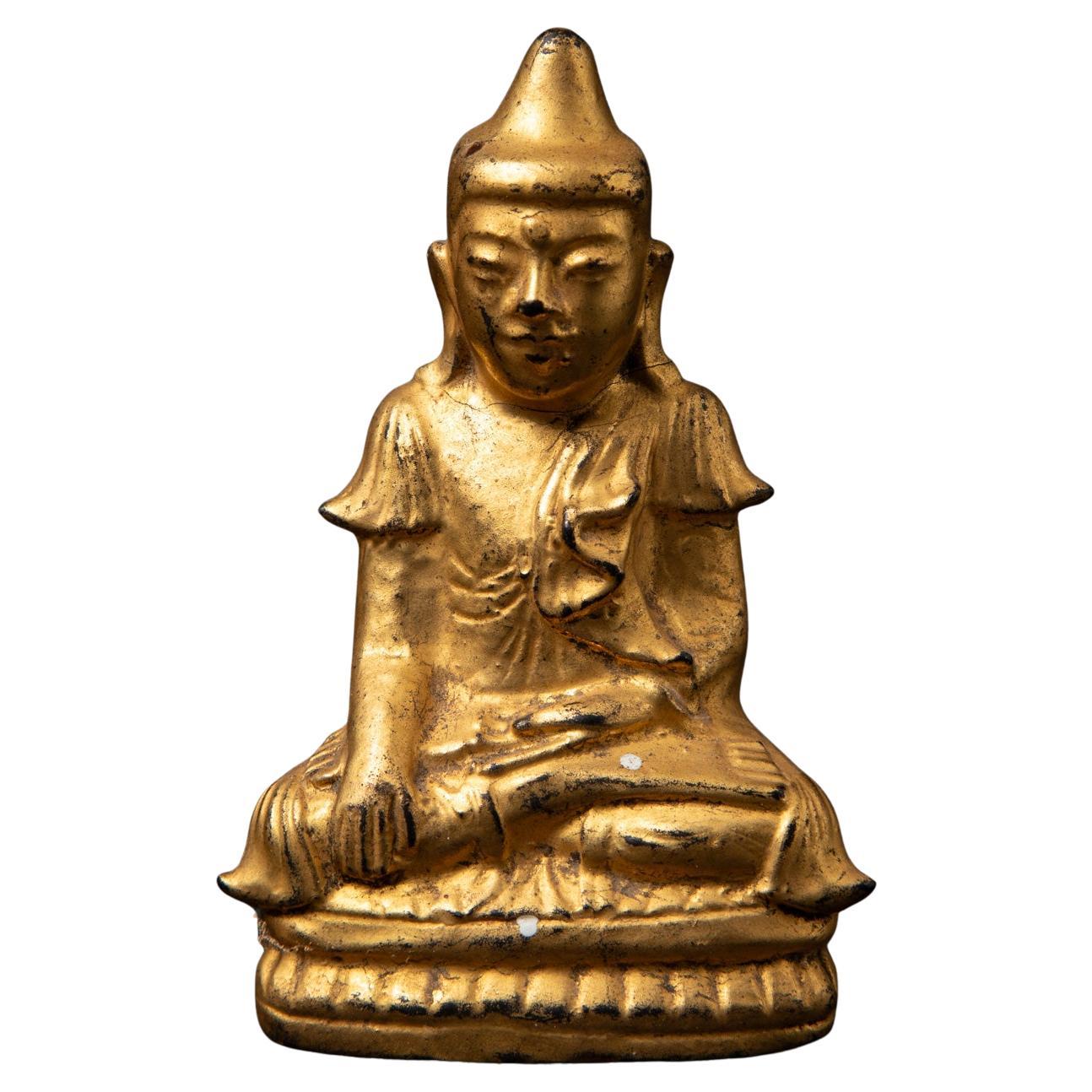 Antike burmesische Buddha-Statue aus Holz aus Burma aus dem 19. Jahrhundert