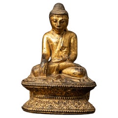 19th century antique wooden Burmese Buddha statue in Bhumisparsha Mudra