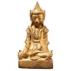 19th century Antique wooden Burmese Buddha statue in Bhumisparsha Mudra