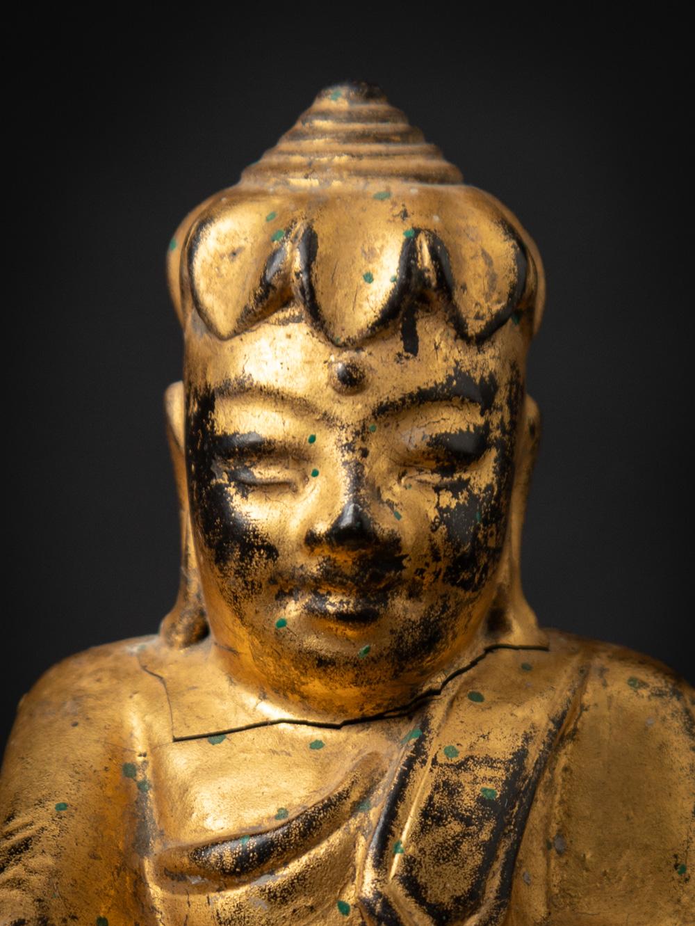 19th century antique wooden Burmese Lotus Buddha statue in Bhumisparsha Mudra 5