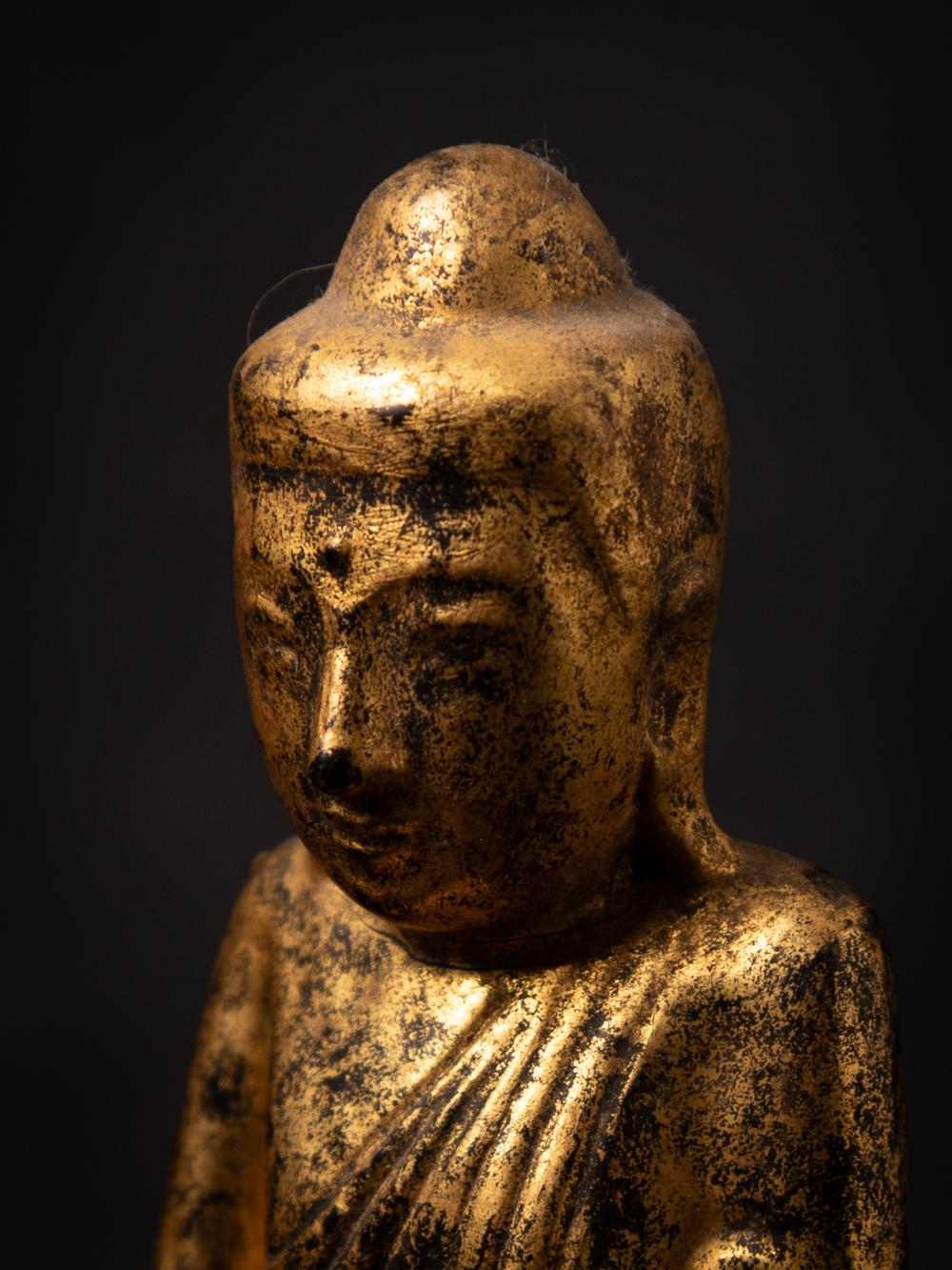 19th century Antique wooden Burmese Lotus Buddha statue in Bhumisparsha Mudra 5