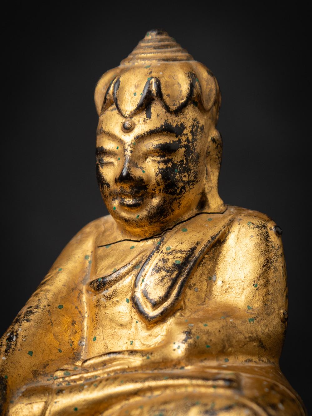 19th century antique wooden Burmese Lotus Buddha statue in Bhumisparsha Mudra 6