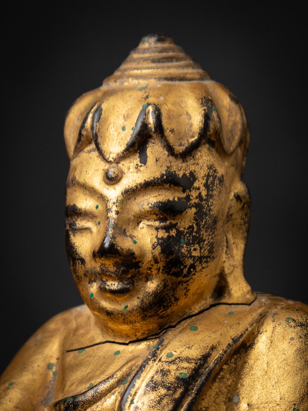 19th century antique wooden Burmese Lotus Buddha statue in Bhumisparsha Mudra 7