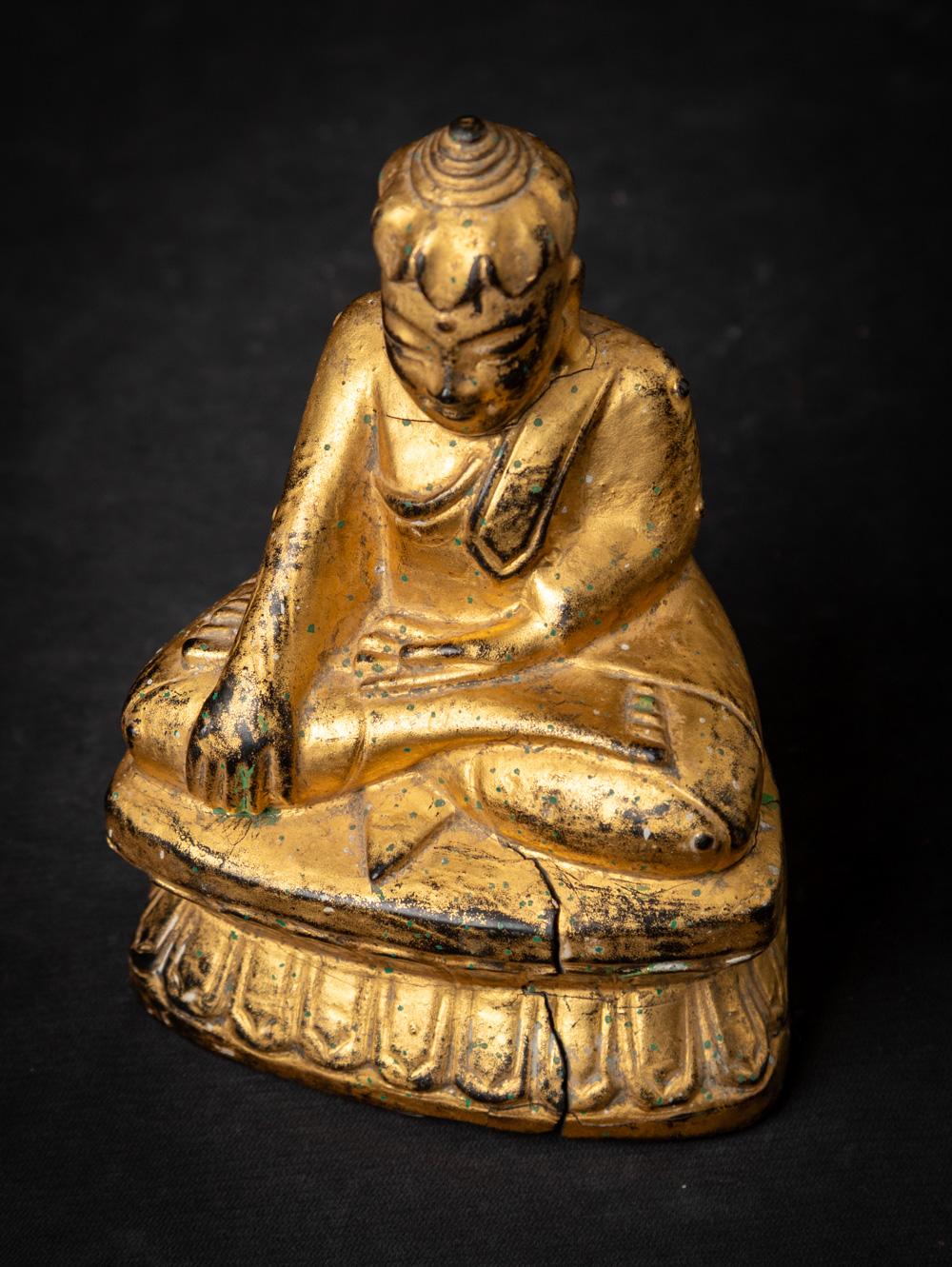 19th century antique wooden Burmese Lotus Buddha statue in Bhumisparsha Mudra 8