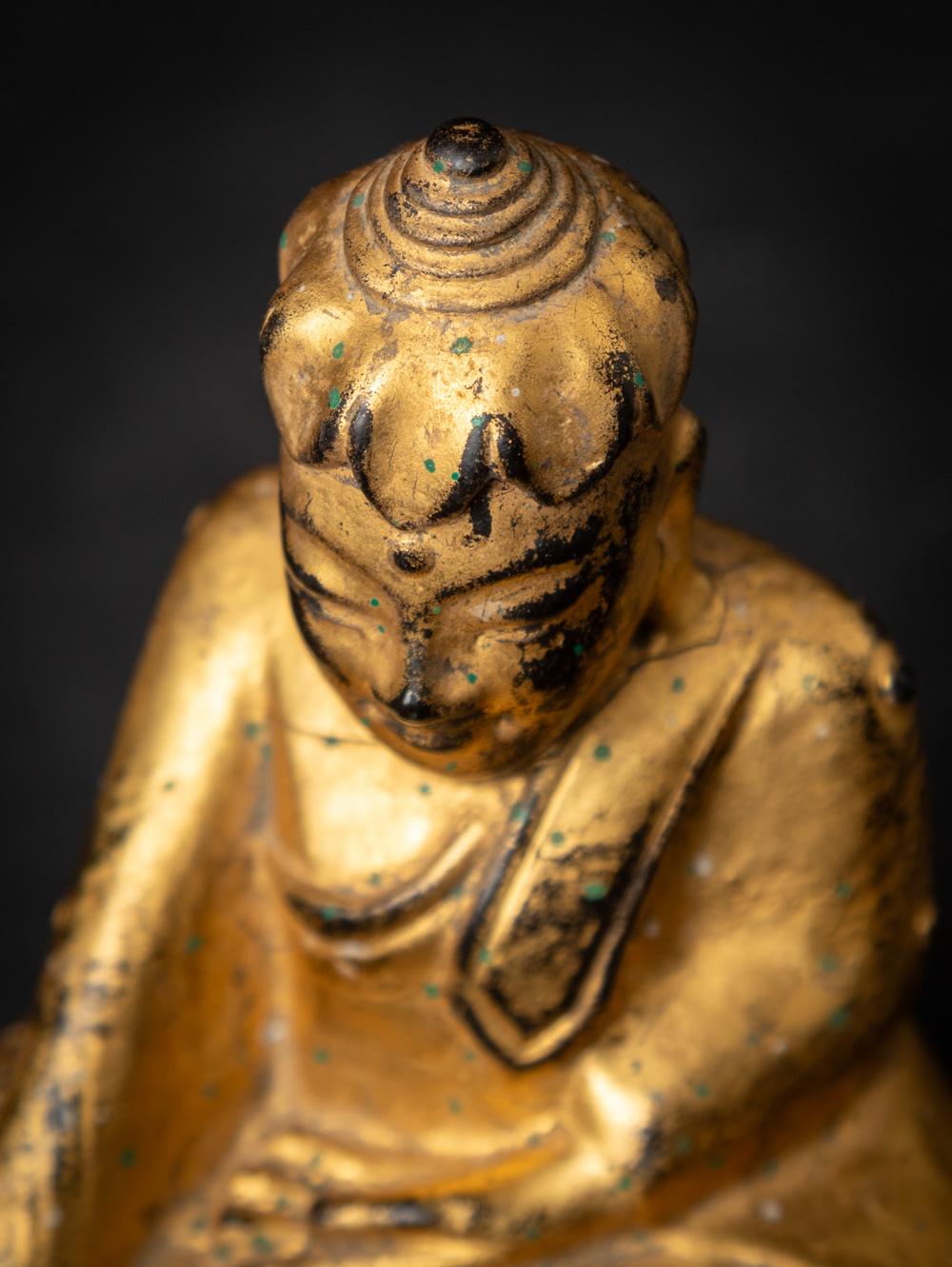 19th century antique wooden Burmese Lotus Buddha statue in Bhumisparsha Mudra 9