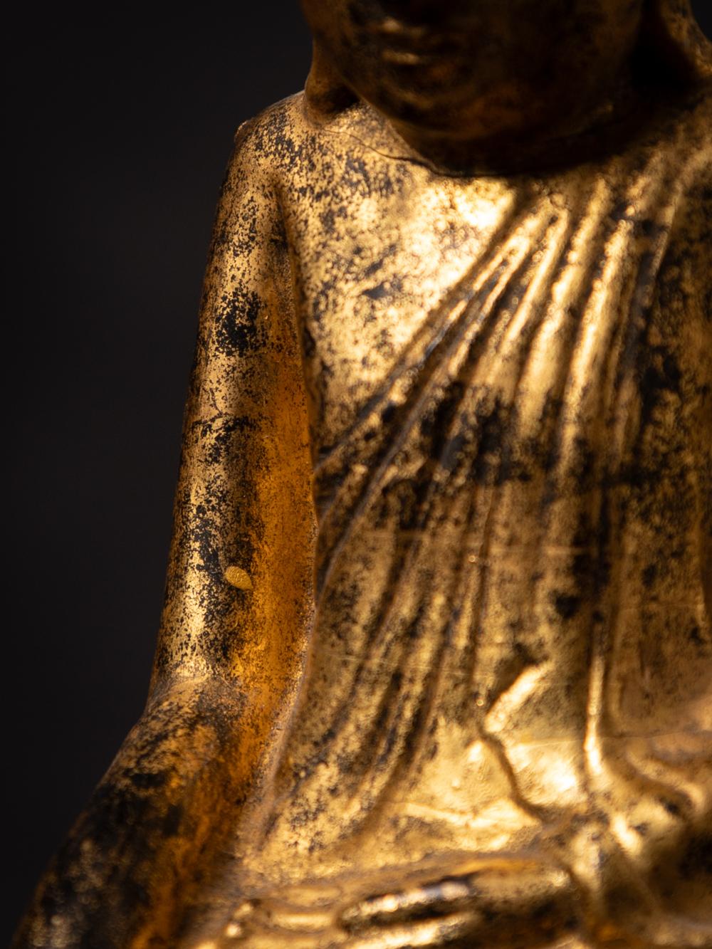 19th century Antique wooden Burmese Lotus Buddha statue in Bhumisparsha Mudra 9