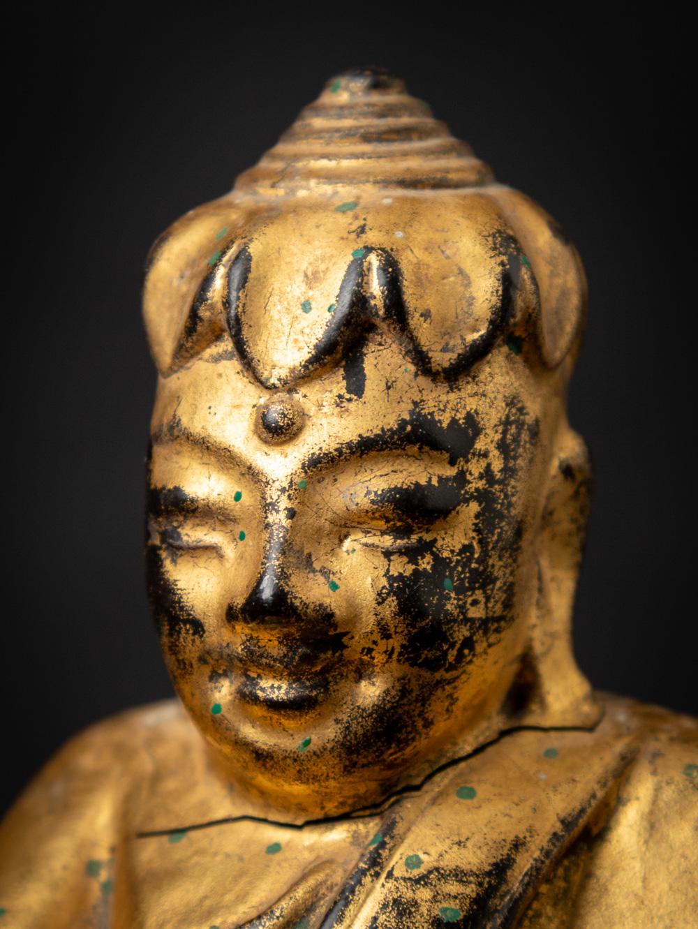 19th century antique wooden Burmese Lotus Buddha statue in Bhumisparsha Mudra 10