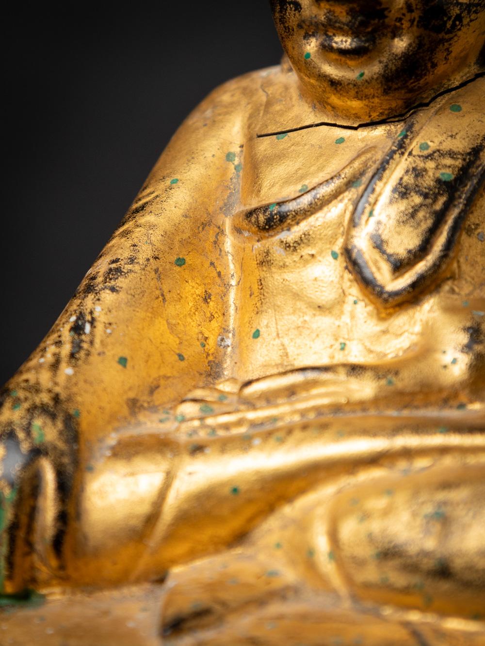 19th century antique wooden Burmese Lotus Buddha statue in Bhumisparsha Mudra 11