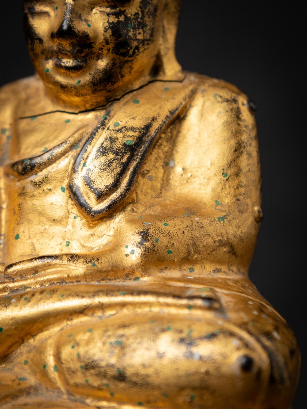 19th century antique wooden Burmese Lotus Buddha statue in Bhumisparsha Mudra 12