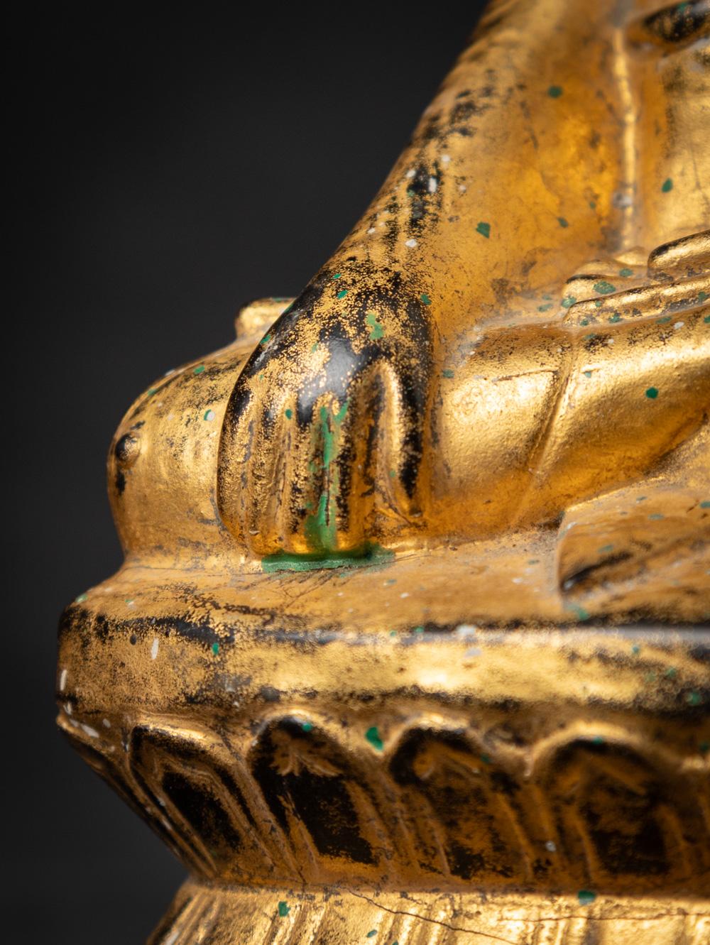 19th century antique wooden Burmese Lotus Buddha statue in Bhumisparsha Mudra 13