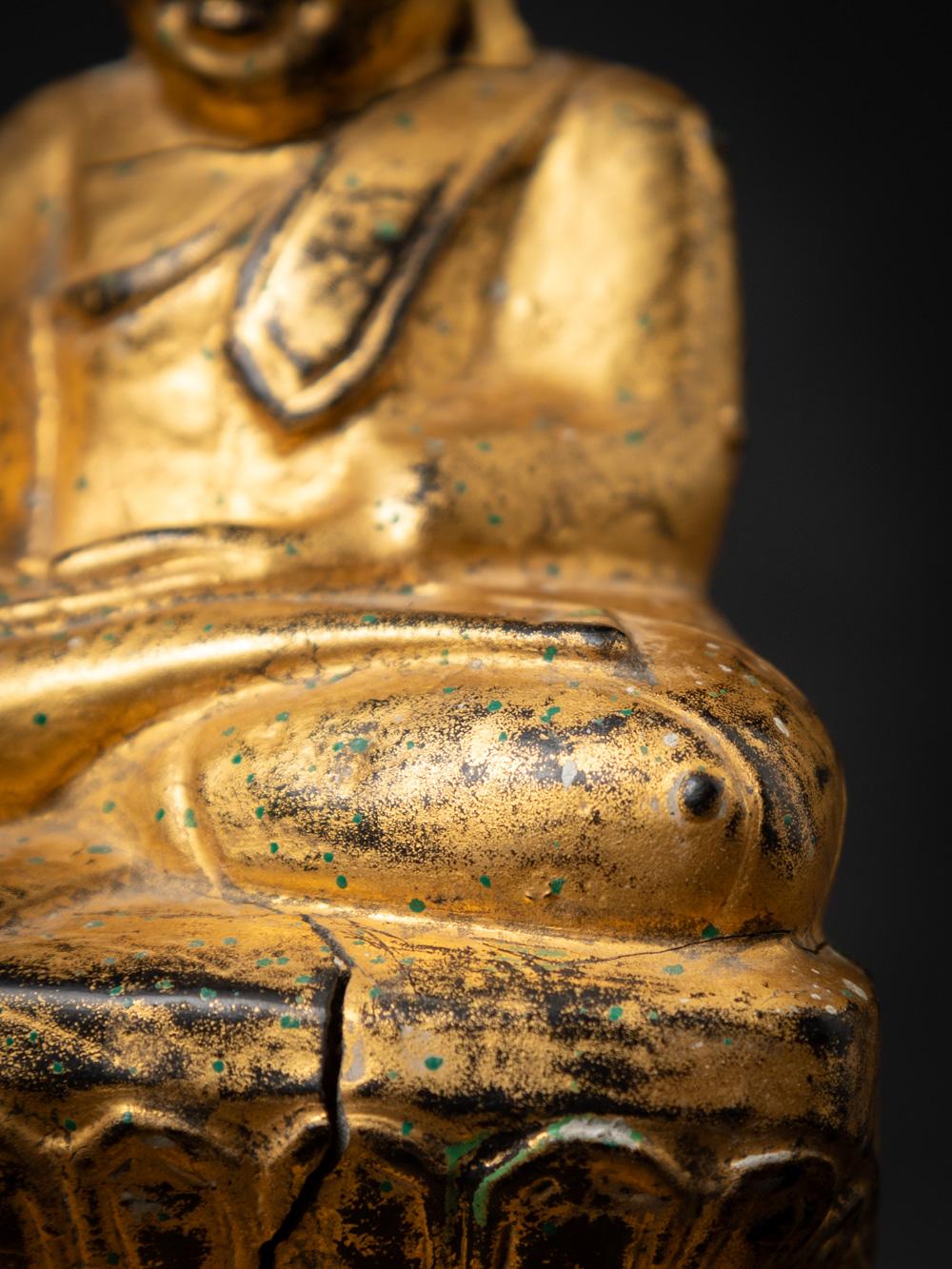 19th century antique wooden Burmese Lotus Buddha statue in Bhumisparsha Mudra 14