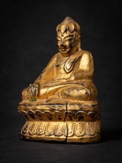 19th century antique wooden Burmese Lotus Buddha statue in Bhumisparsha Mudra