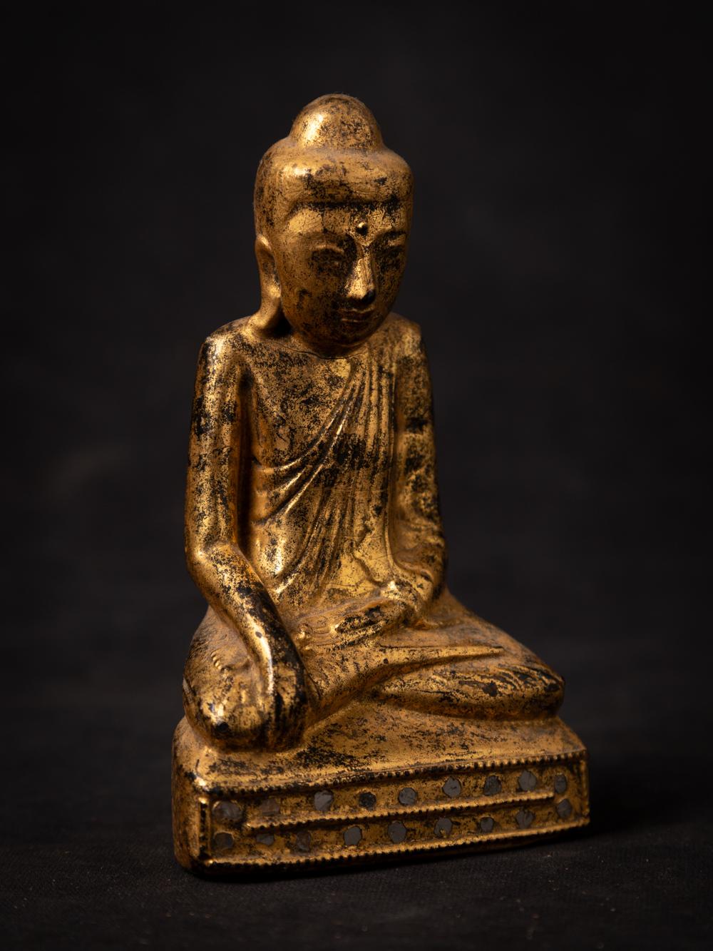 19th Century 19th century Antique wooden Burmese Lotus Buddha statue in Bhumisparsha Mudra For Sale