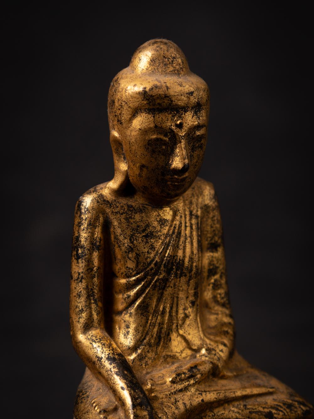 Wood 19th century Antique wooden Burmese Lotus Buddha statue in Bhumisparsha Mudra For Sale